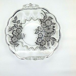 Silver City Overlay Glass Springtime Rolled Edge Candy Dish